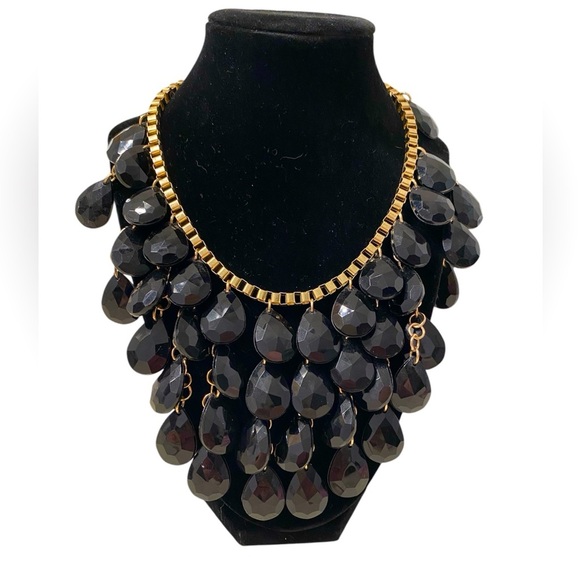 Vintage Y2K Black Beaded Layered Multi Strand Teardrop Statement Necklace - Picture 1 of 6